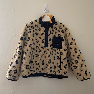 OBEY Chiller Leopard Print Teddy Fleece Pullover Jacket